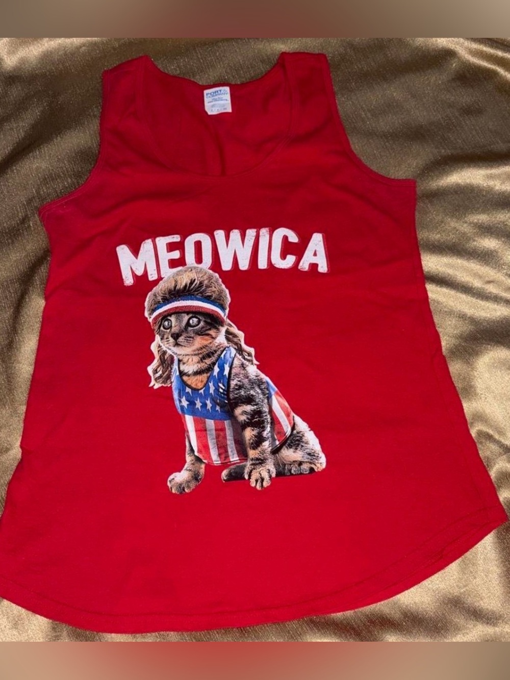 Red 'Meowica' Themed Tank Top